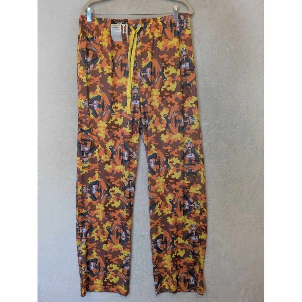 NEW Naruto Sleep Pants Men's‎ Medium Orange Camo Ramen Character Print Pajamas